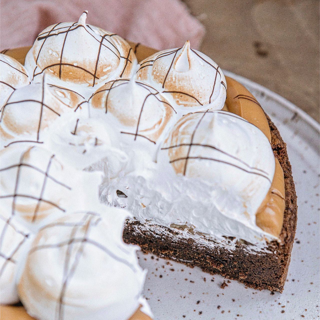 Pie Brownie Manjar Merengue